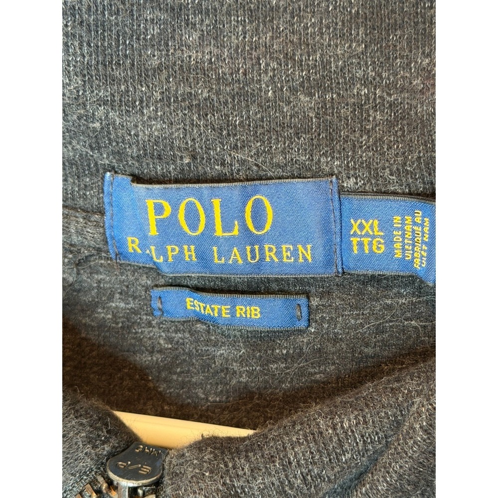 Polo Ralph Lauren Mens XXL Estate Rib Quarter Zip Pullover Sweater Gray Heather - Picture 6 of 8